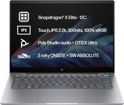 HP Omnibook X/14-fe1013nc/SD-X1P-42-100/14"/2240x1400/T/16GB/1TB SSD/Adreno/W11H/Silver/2R Notebook, Snapdragon X Plus X1P-42-100, 16GB LPDDR5x, 1TB SSD, Adreno X1-45, 14" 2,2K IPS dotykový, W11H, stříbrný