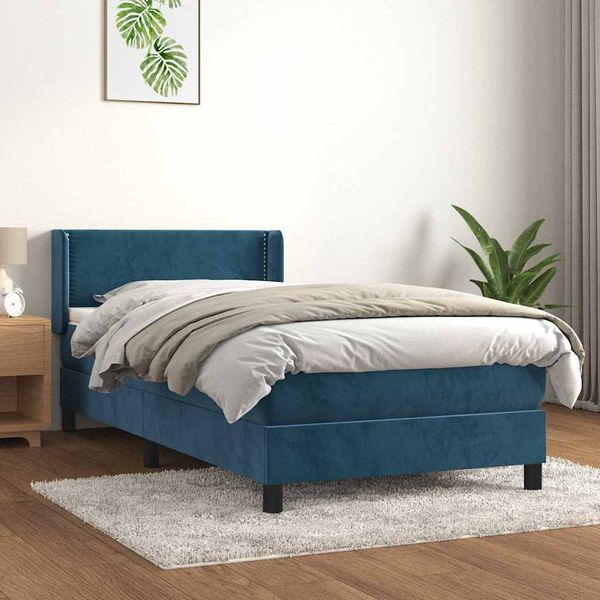 vidaXL Posteľný rám boxsping s matracom tmavomodrý 80x200 cm zamat