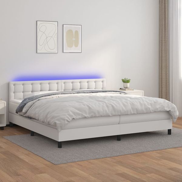vidaXL Boxspring posteľ s matracom a LED biela 200x200 cm umelá koža