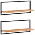 vidaXL Nástenné police 2 ks 100x24x35 cm akáciový masív a oceľ