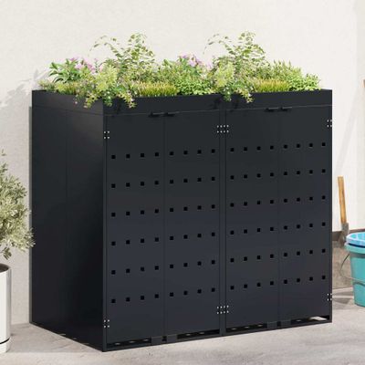 vidaXL Úložisko na 2 koše Wheelie Čierna 136 x 77,5 x 121,5 cm
