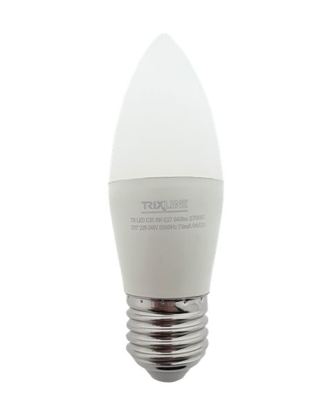 LED žiarovka Trixline 8W E27 C35 teplá biela