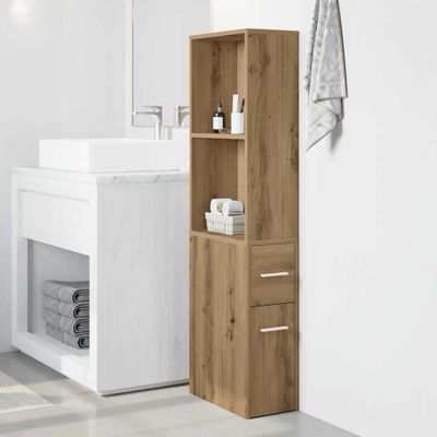 vidXL Úzka kúpeľňová skrinka s kolieskami dub artisan kompozitné drevo