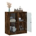 vidaXL Bočná skrinka so sklenenými dvierkami dymový dub 68x37x75,5 cm