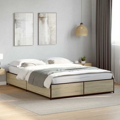 vidaXL Posteľný rám dub sonoma 150x200 cm kompozitné drevo a kov