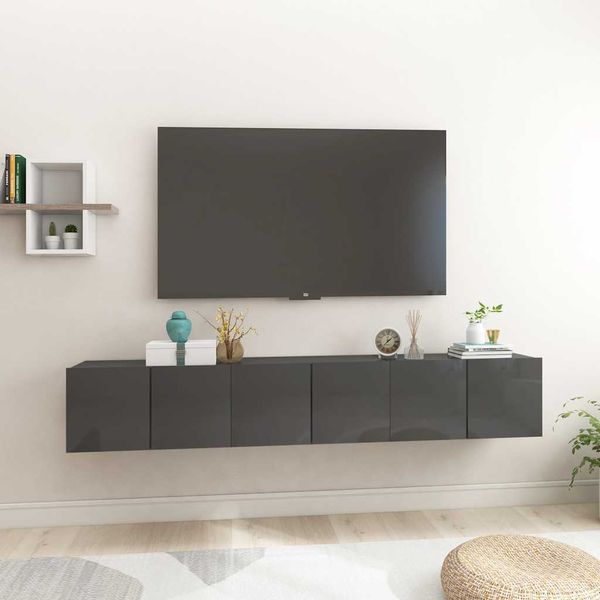 vidaXL Závesné TV skrinky 3 ks lesklé sivé 60x30x30 cm