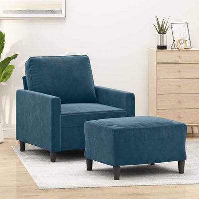 vidaXL Kreslo s podnožkou modré 60 cm zamat