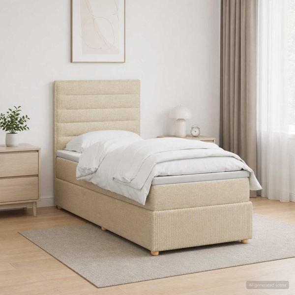 vidaXL LED boxspring posteľ s matracom Krémová 90 x 190 cm Látka