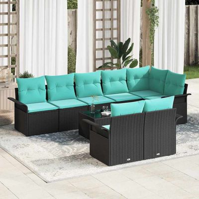 vidaXL Súprava záhradných pohoviek s úložiskom 9 pcs Čierna polyratan