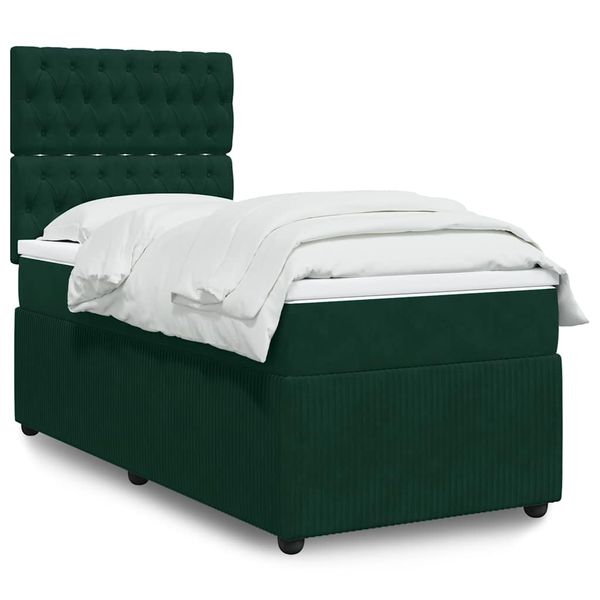vidaXL Posteľný rám boxsping s matracom tmavozelený 100x200 cm zamat