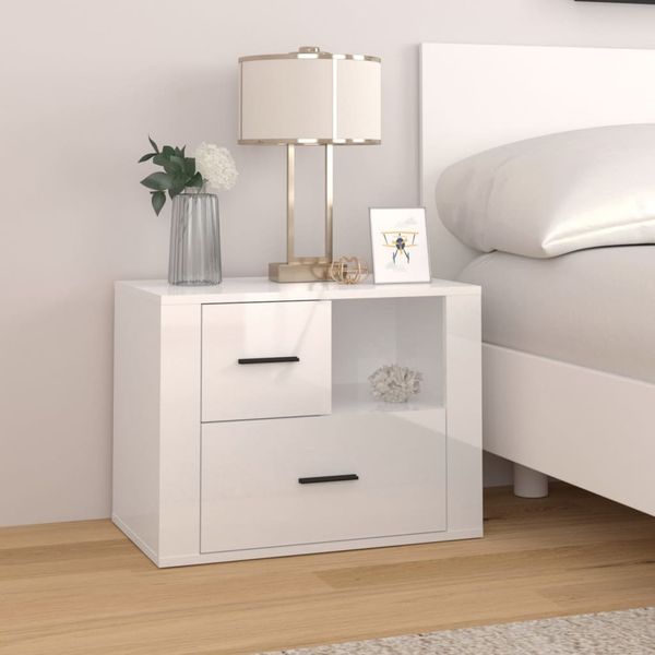 vidaXL Nočný stolík lesklý biely 60x36x45 cm spracované drevo