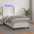 vidaXL Boxspring posteľ s matracom a LED biela 90x200 cm umelá koža