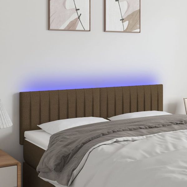 vidaXL Čelo postele s LED tmavohendé 144x5x78/88 cm látka