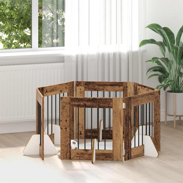 vidaXL Brána pre psov so stojanmi 6 pcs Staré drevo 60 x 60 cm