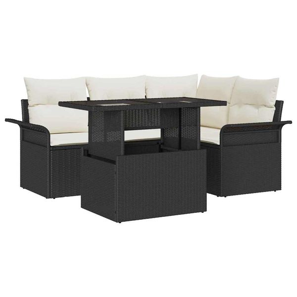 vidaXL Súprava záhradných pohoviek s vankúšom 5 pcs Čierna Poly Ratan