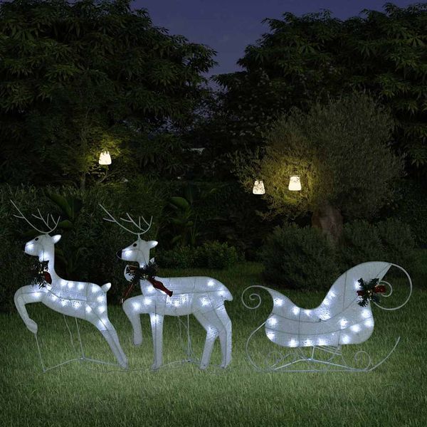 vidaXL Vianočná vonkajšia dekorácia soby a sane 60 LED biela