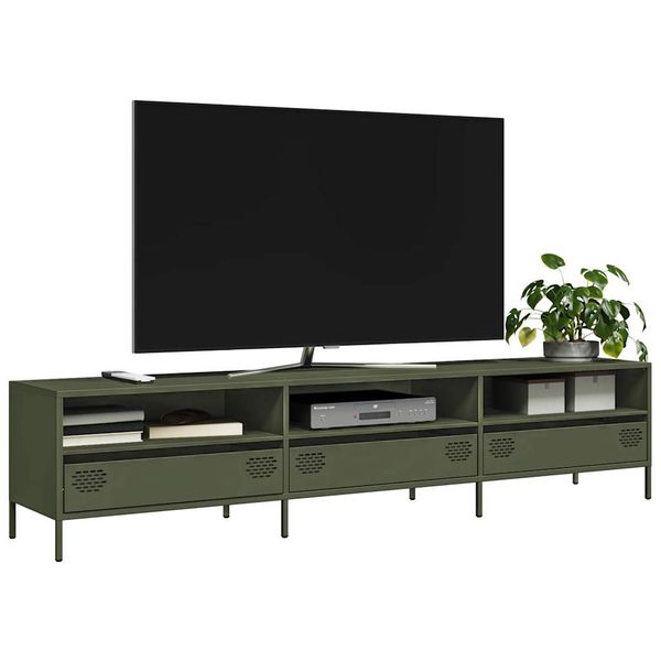 vidaXL TV skrinka olivovozelená 202x39x43,5 cm oceľ valcovaná studena