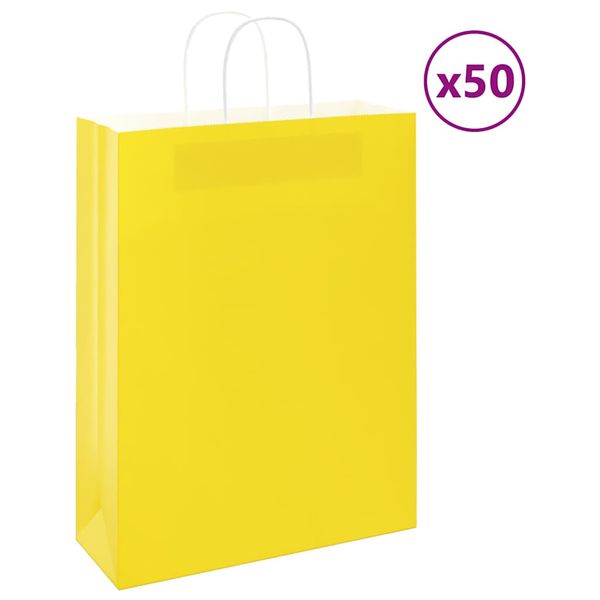 vidaXL Papierové tašky 50 ks s rúčkami, žlté, 32x12x42 cm