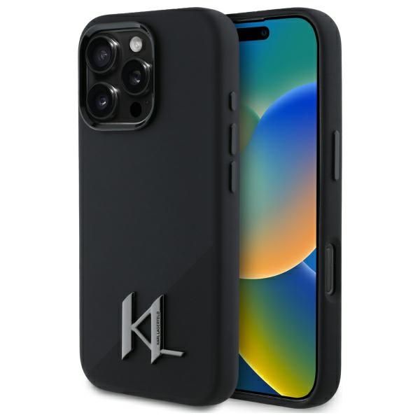 Puzdro Karl Lagerfeld pre iPhone 16 Pro 6,3" KLHMP16LSCMKMPCK čierne tvrdý silikón Shadow Metal Initial MagSafe