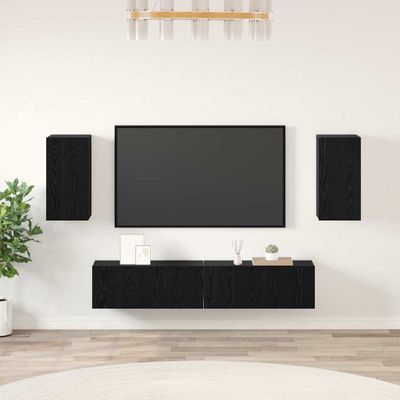 vidaXL Zostava TV skriniek Nástenný 4 pcs Čierny dub Kompozitné drevo