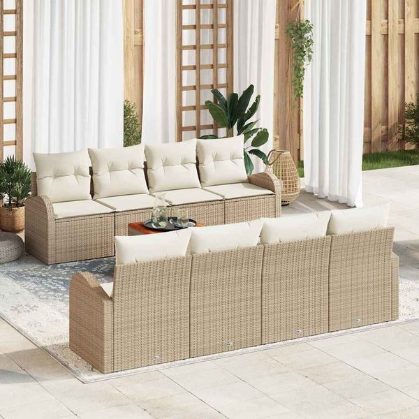 vidaXL Súprava záhradných pohoviek s vankúšom 9 pcs Béžová polyratan
