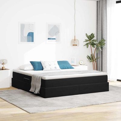 vidaXL Postel s úložným prostorem a matrací Čierna 180 x 200 cm Zamat