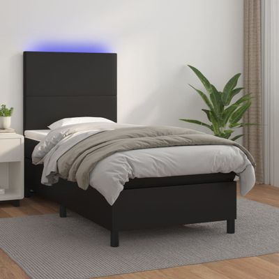 vidaXL Boxspring posteľ s matracom a LED čierna 80x200 cm umelá koža