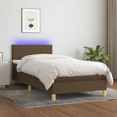 vidaXL Posteľ boxsping s matracom a LED tmavohnedá 100x200 cm látka