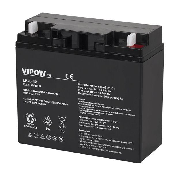 Olovová batéria 12 V / 20 Ah VIPOW bezúdržbový akumulátor