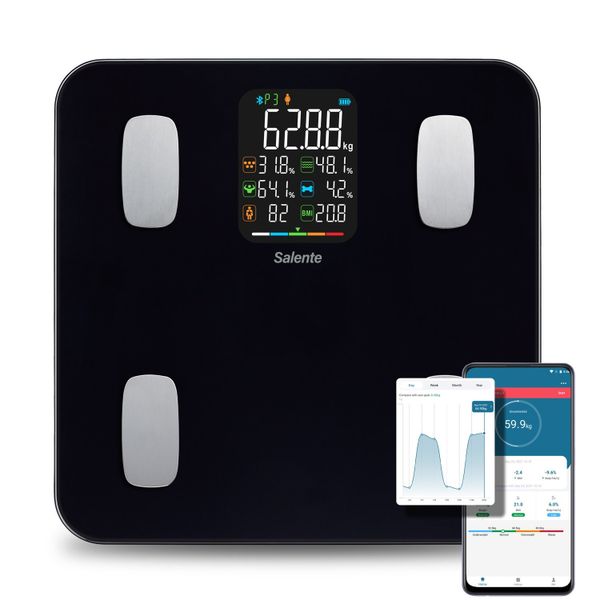 Salente MaxFit, múdra osobná diagnostická fitness váha, Bluetooth, čierna