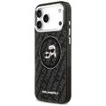 Karl Lagerfeld puzdro Magsafe IML trblietavé puzdro s kovovým rámom fotoaparátu a tlačidlami s hlavami Karla a Choupette na opakovanom logu KL pre iPhone 17 Pro Max čierne