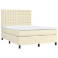 vidaXL Boxspring posteľ s matracom a LED krémová 140x190 cm umelá koža