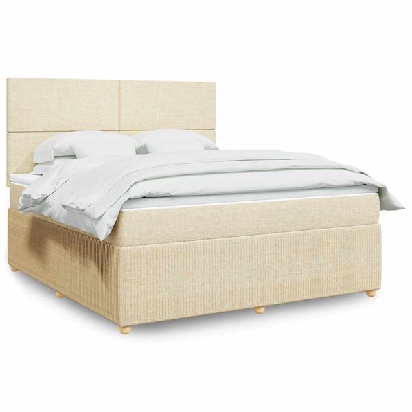 vidaXL Posteľný rám boxspring s matracom krémový 180x200 cm látka