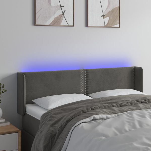 vidaXL Čelo postele s LED tmavosivé 147x16x78/88 cm zamat