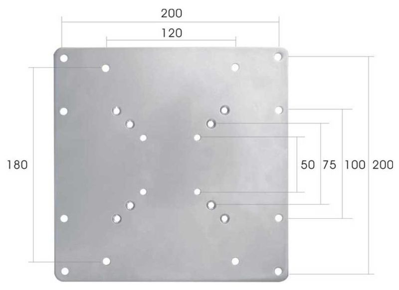 Neomounts  FPMA-VESA200 / VESA Adaptér / VESA (50,75,100) mm na (100, 180, 200) mm / Stříbrný Adaptér, fixní, pro monitory a obrazovky, úhloprícka 22-42", nosnost 35kg, VESA 50x50 na 200x200, stríbrný