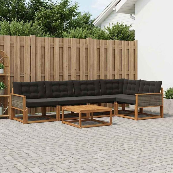 vidaXL Záhradná súprava gaučov s vankúšom 6 pcs Prírodná a čierna