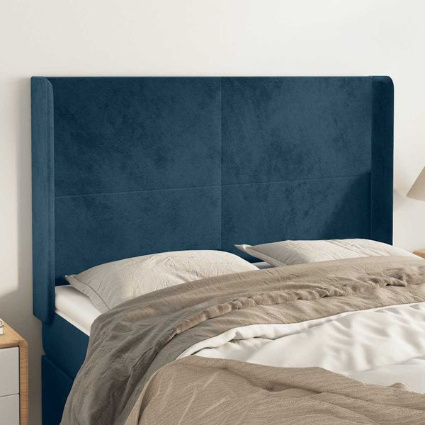 vidaXL Čelo postele so záhybmi tmavomodrá 147x16x118/128 cm zamat