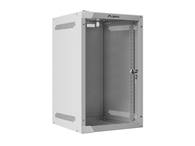 LANBERG RACKOVÁ SKRIŇA 10'' NÁSTENNÁ 9U/280X310 (FLAT PACK) S PRESKLENÝMI DVERAMI ŠEDÁ