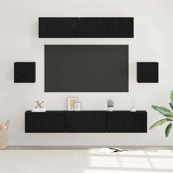 vidaXL Zostava TV skriniek Nástenný 7 pcs Čierny dub Kompozitné drevo