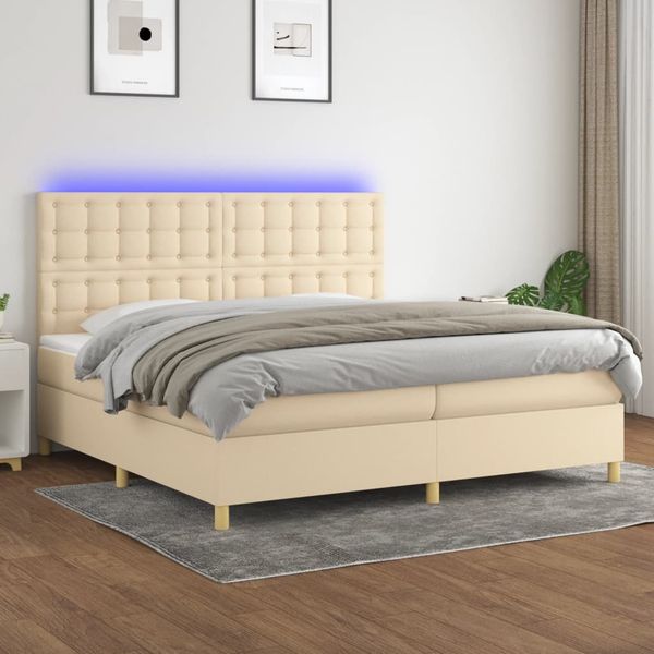 vidaXL Posteľ boxsping s matracom a LED krémová 200x200 cm látka