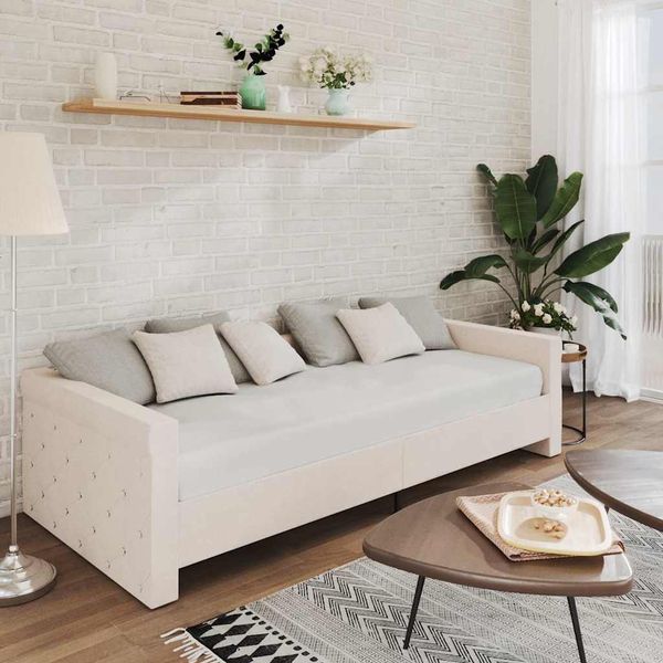 vidaXL Pohovka s matracom a USB krémová látková 90x200 cm