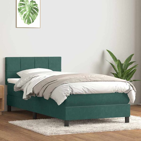 vidaXL Posteľný rám boxspring s matracom Tmavozelená 80x210 cm zamat