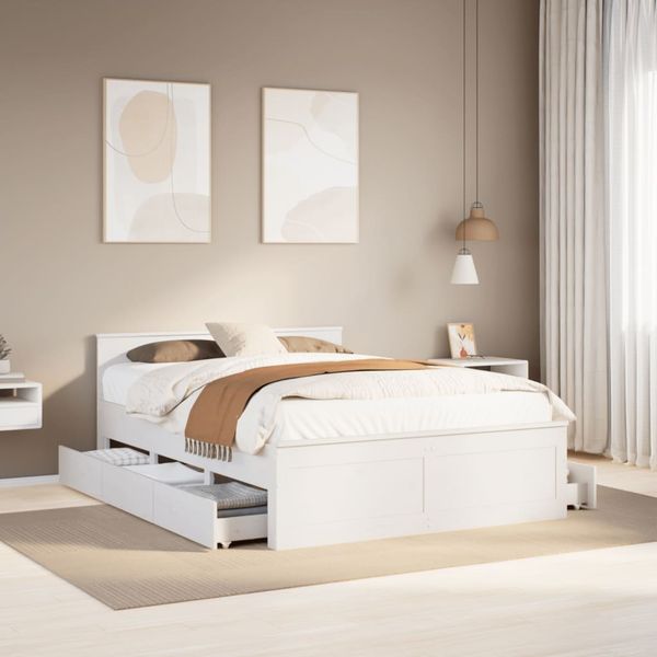 vidaXL Posteľ bez matraca s čelom biela 160x200 cm masívna borovica