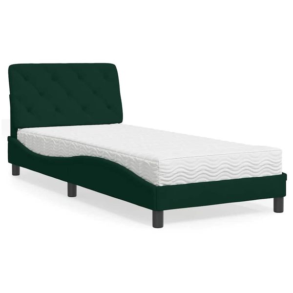 vidaXL Posteľ s matracom tmavozelený 90x190 cm zamat