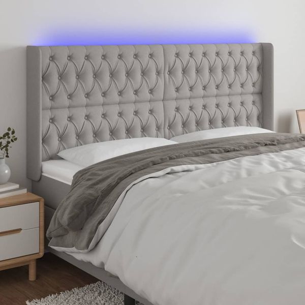 vidaXL Čelo postele s LED bledosivé 183x16x118/128 cm látka