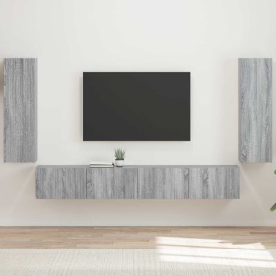 vidaXL Sada nástenného kabinetu na TV Nástenný 4 pcs Sivý Sonoma