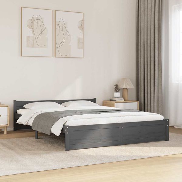 vidaXL Posteľný rám, sivý, drevený masív 135x190 cm, dvojlôžko