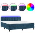 vidaXL Posteľný rám boxsping matrac a LED tmavomodrý 180x200 cm zamat