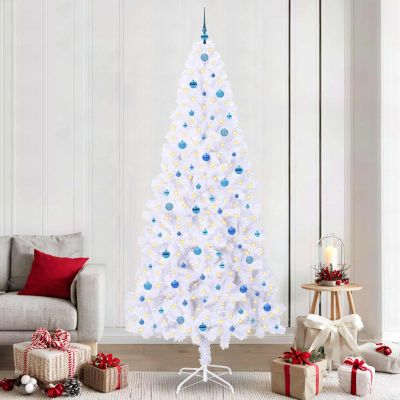 vidaXL Umelý vianočný stromček s 300 LED-i Biela 240 cm PVC a oceľ