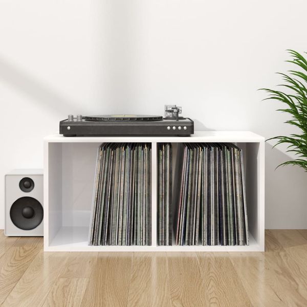 vidaXL Úložný box na vinyly, lesklý biely 71x34x36cm, kompozitné drevo